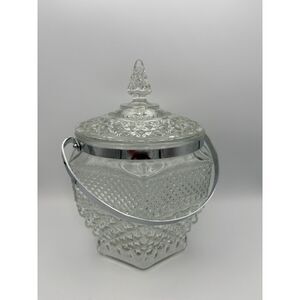 Anchor Hocking Wexford Ice Bucket Lid Cut Glass Chrome Handle